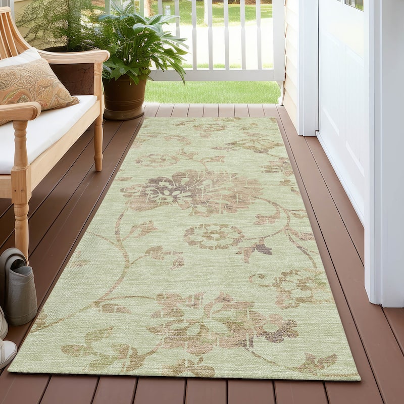 Machine Washable Indoor/ Outdoor Chantille Modern Floral Rug - Aloe - 2'3" x 7'6"