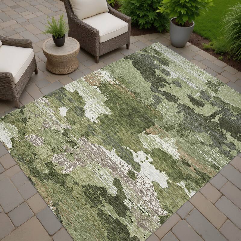 Machine Washable Indoor/ Outdoor Abstract Casual Chantille Rug