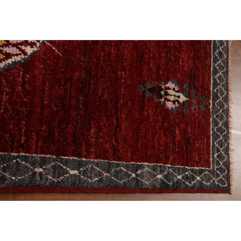 Hand Knotted Oriental 100% Wool Carpet Modern Tribal Red Moroccan Area Rug - 9' 8'' X 6' 11''
