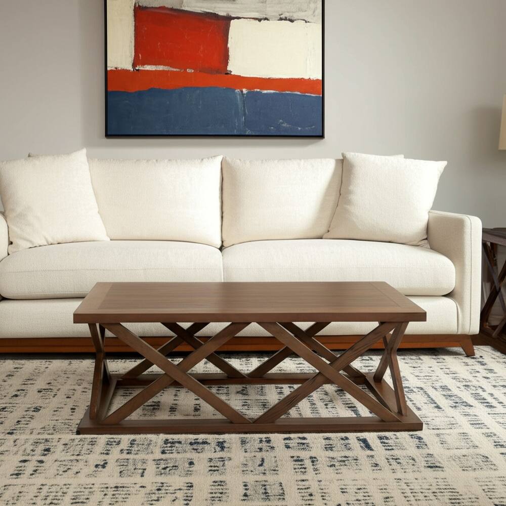 HomeRoots 48" Brown Solid Wood Geo Frame Coffee Table - 48' X '17.5' X '28