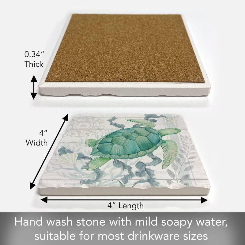 Absorbent Stone Tumbled Tile Coasters, Beach Therapy Turtle, Set of 4