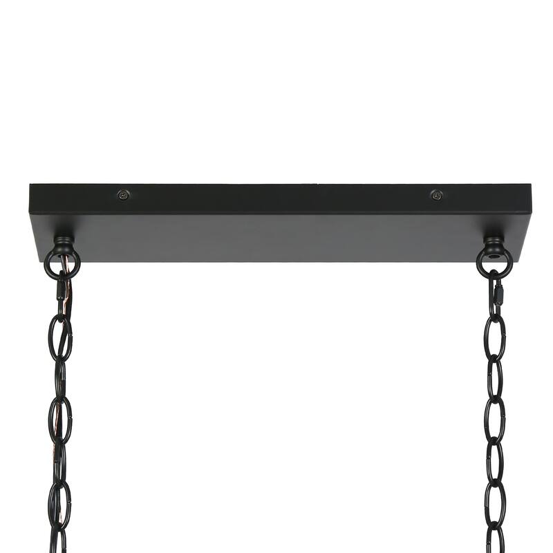 Oversized Modern Farmhouse 6-Light Big Lantern Linear Black Chandelier - 51.2"W x 8.3"D x 21.6" - 112.6"H