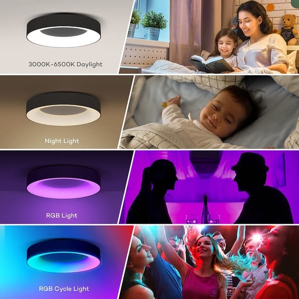 Annaror 11-Inch RGB LED Flush Mount Ceiling Light – 24W Dimmable, Color Temp 3000K–6500K, Remote Control, Night Light Mode, CRI 90, For Bedroom & Kids Room