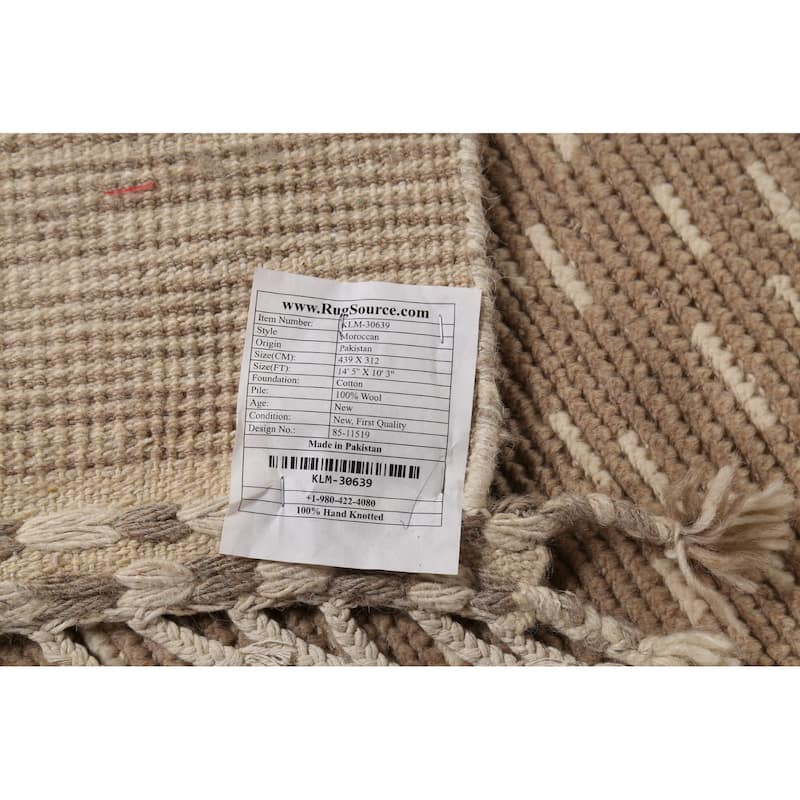 Earth Tone Moroccan Oriental Large Area Rug Handmade Brown Wool Carpet - 10'3"x 14'5"