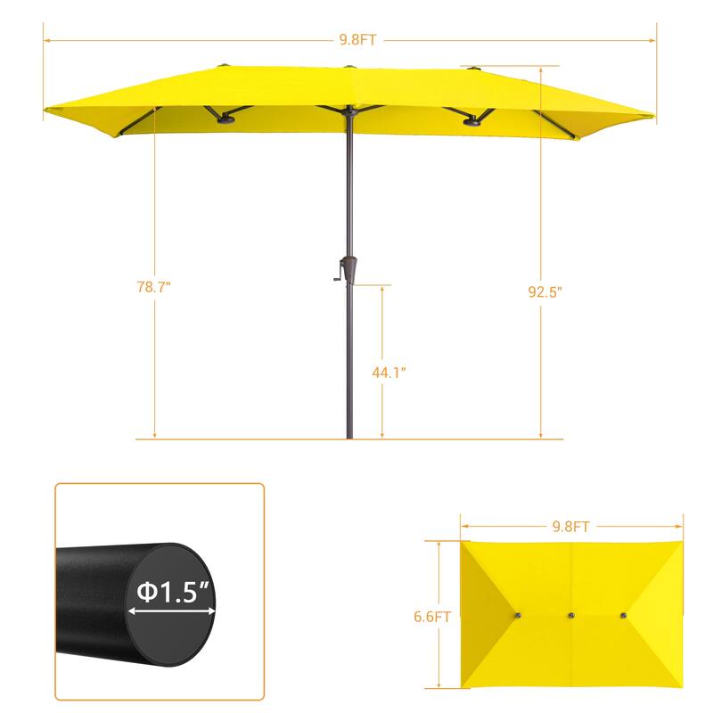 LIVOOSUN 10 x 6.5Ft Large Double-Sided Rectangular Outdoor Patio Market Umbrella with Crank, Gray