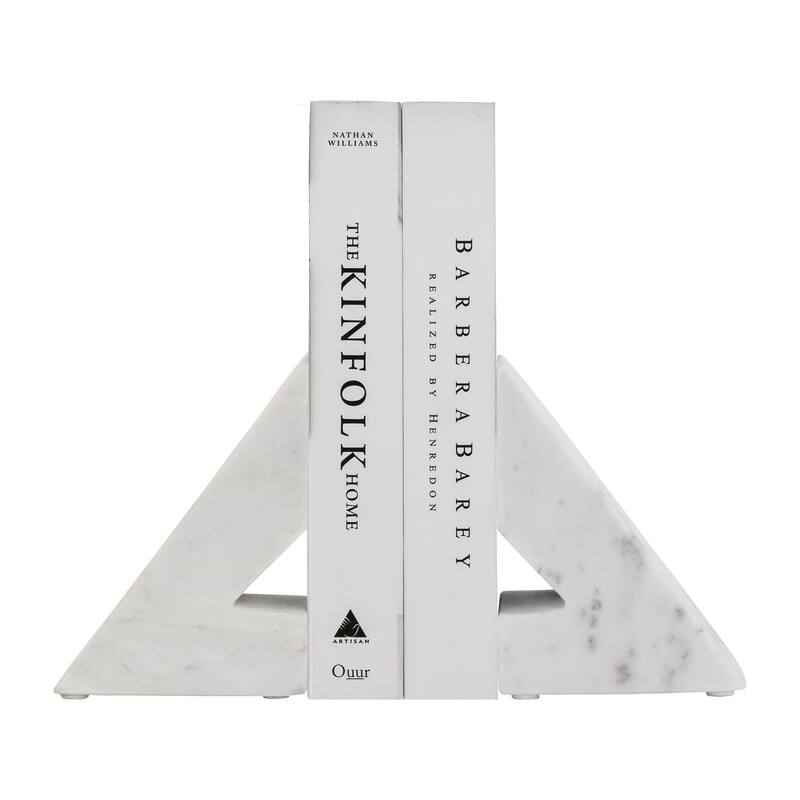 Decorative Modern Marble Triangle Bookends - Home Decor - 6", White - 6.0"