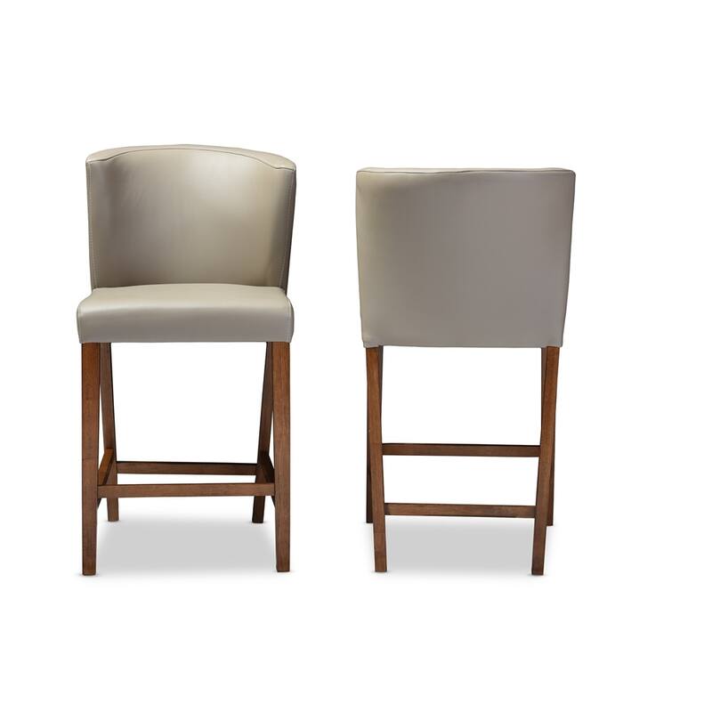 Olivia Mid-century Modern Scandinavian Style Dark Walnut Wood Grey Faux Leather Pub Stool