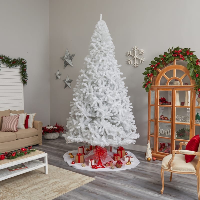 11ft. White Artificial Christmas Tree with 2720 Branches and 1000 LED Lights - Grand Holiday X-Mas Centerpiece