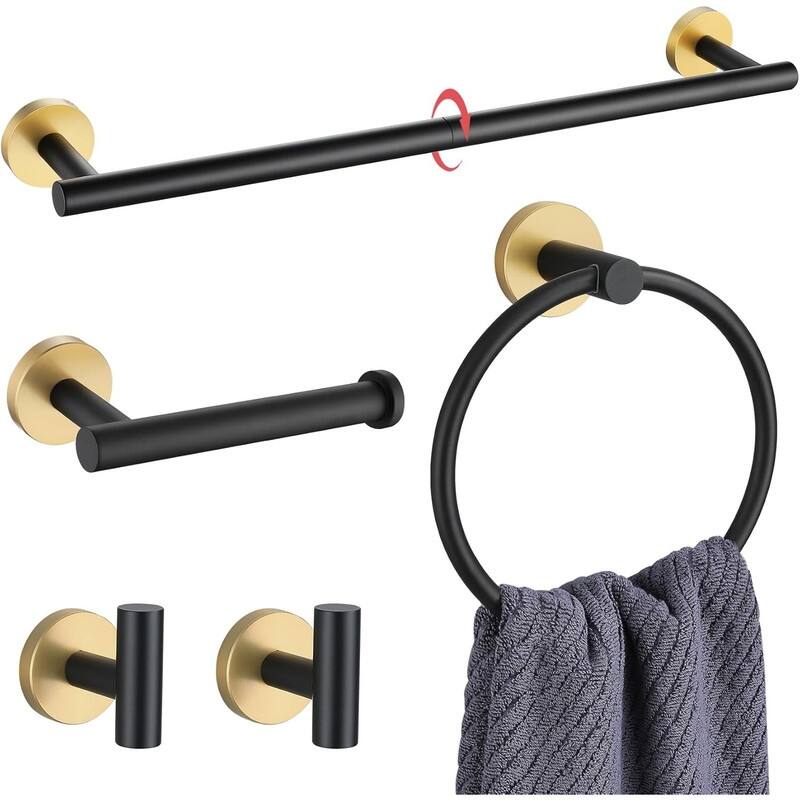 Bathroom Hardware Set, Towel Bar SUS304 Stainless Steel Bathroom Accessories Kit Wall Mounted Round Towel Holder Set