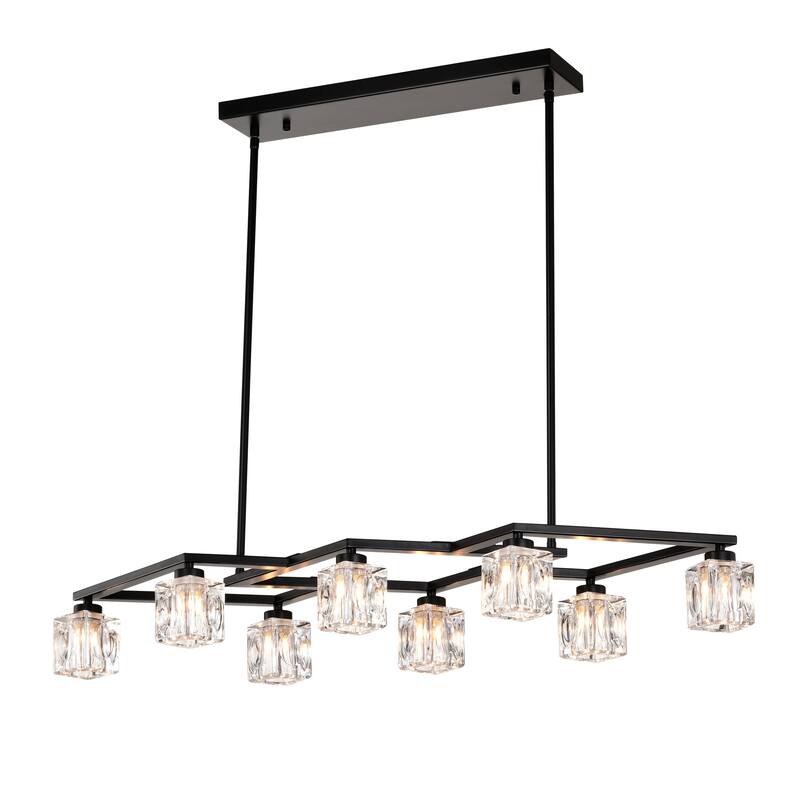 Modern Industrial Style 8-Light Pendant Light, Matte Black Crystal Chandelier, for Dining Room Kitchen and Living Room