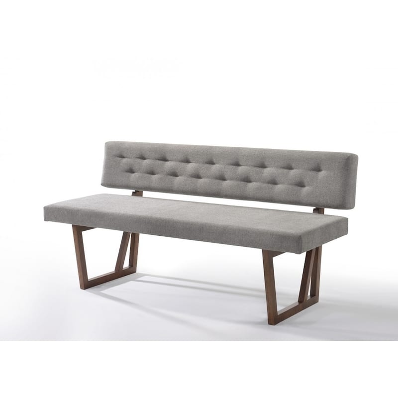 HomeRoots 63" Gray and Brown Upholstered Linen Blend Dining Bench - 63