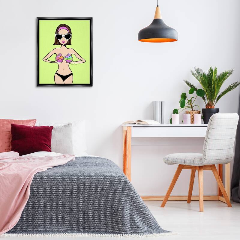 Stupell Glam Summer Gal & Cupcakes Framed Floater Canvas Wall Art Design By Katie Conley