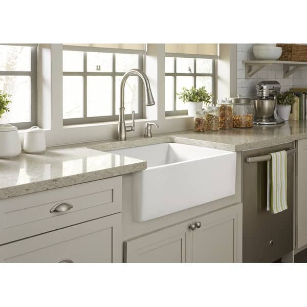 slide 2 of 14, Austen Crisp White Fireclay 24" Single Bowl Farmhouse Apron Front Undermount Kitchen Sink and Drain
