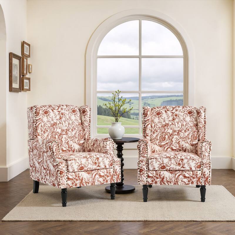 Set of 2 Patterned Upholstered Accent Chair for Living Room - ROCOCO Orange