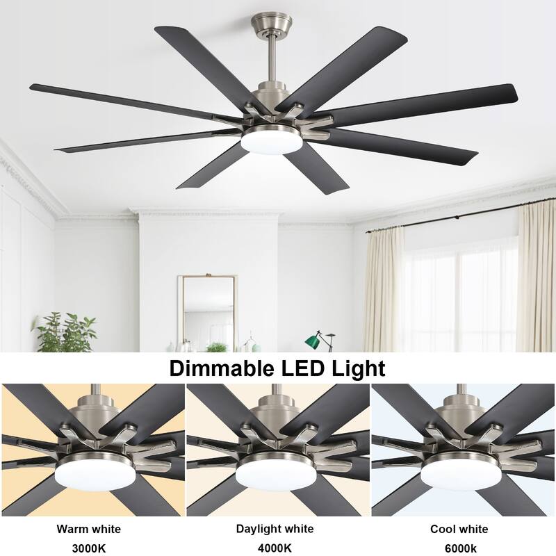 52/66/72/84 Inch Smart Ceiling Fan with Light ,Wall Switch, APP Control,Dimmable LED,8 Blades