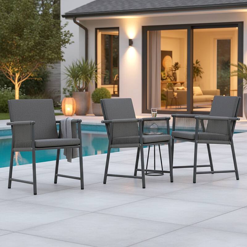 Set of 2 Bianca Grey Outdoor Dining Chair with Hand-Woven Rattan Arms