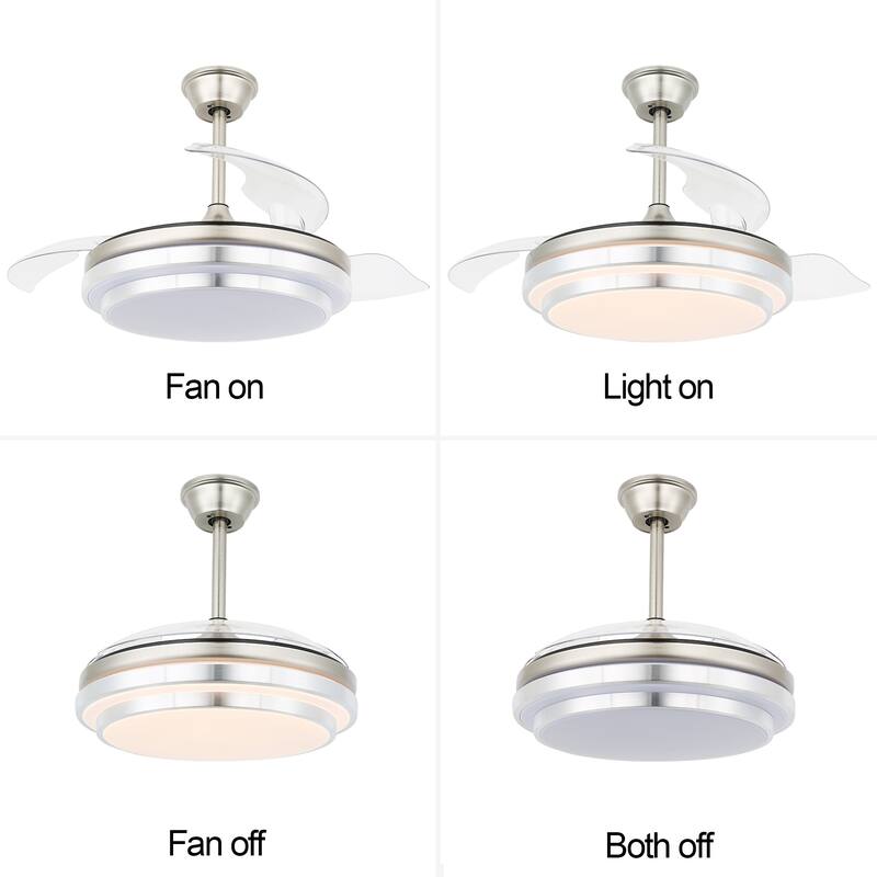 CurveCurio 42 in. Ceiling Fan with Concealable Fan Blades, 6 Fan Speed 3 Light Tone Remote Control Fan for Bedroom
