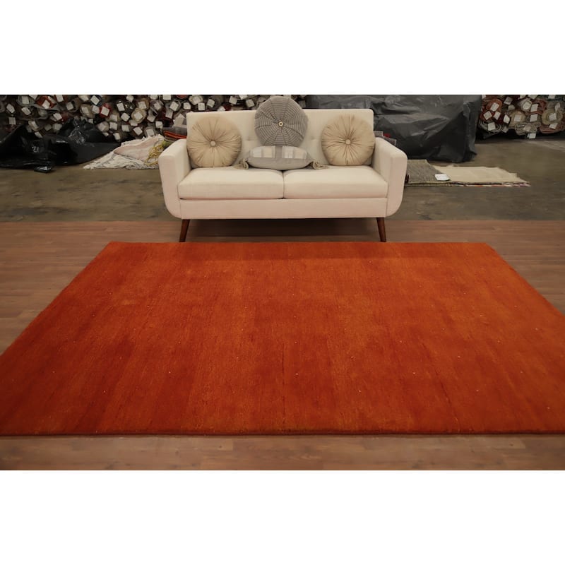 Hand Knotted Oriental 100% Wool Carpet Modern Solid Oranges & Rust Gabbeh Area Rug - 8' 9'' X 6' 2''