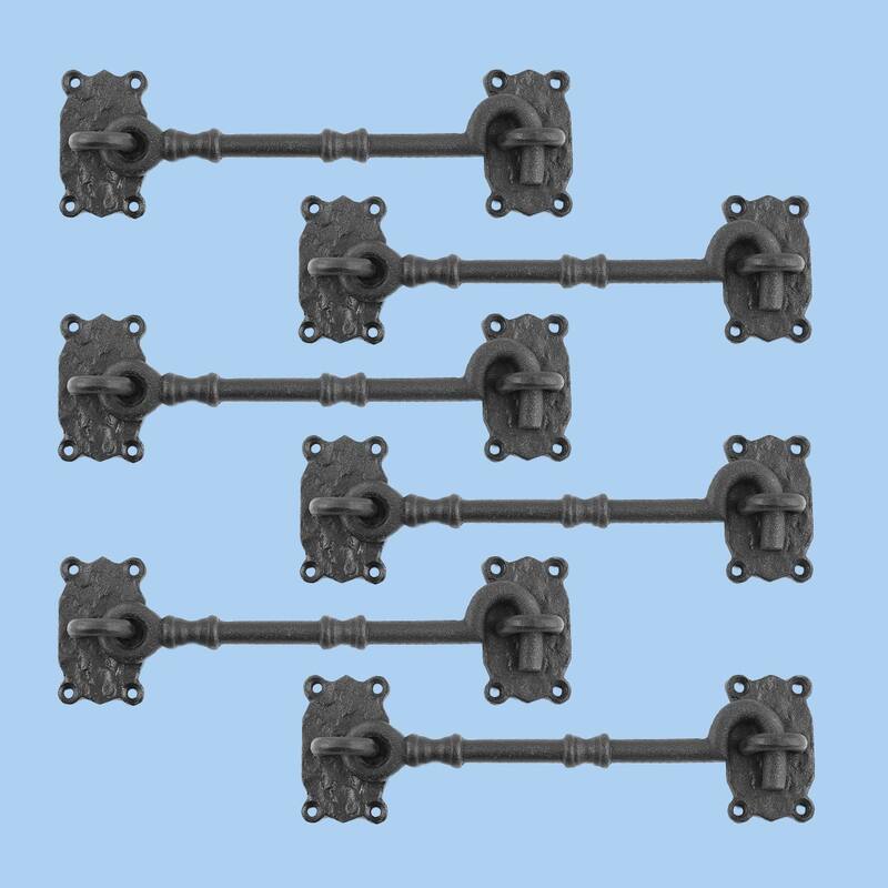 Black Wrought Iron Cabin Hook Eye Latches 7.3 L Privacy Hook Latch with Hardware Pack of 6 RenovatorsSupply