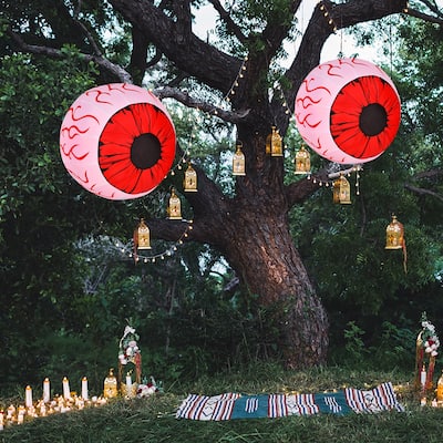 2 Pack 3 FT Halloween Inflatable Eyeballs w/ Air Blower &LED Lights