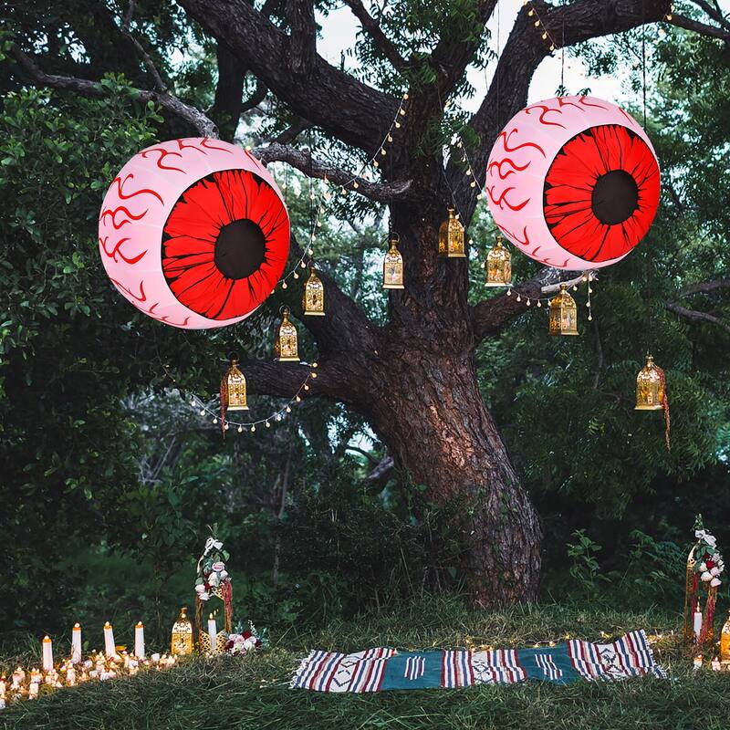 Costway 2 Pack 3 FT Halloween Inflatable Eyeballs w/ Air Blower & Red