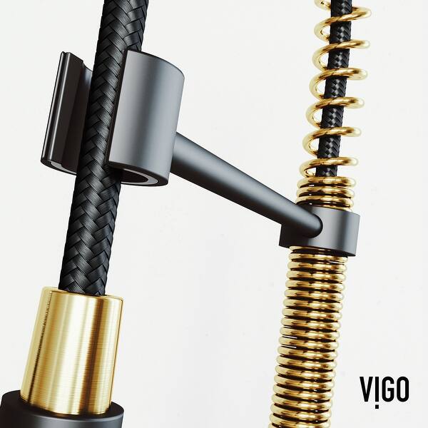 Vigo Edison Pull Down Spray Kitchen Faucet In Matte Brushed Gold Matte Black With Deck Plate On Sale Overstock 31459861