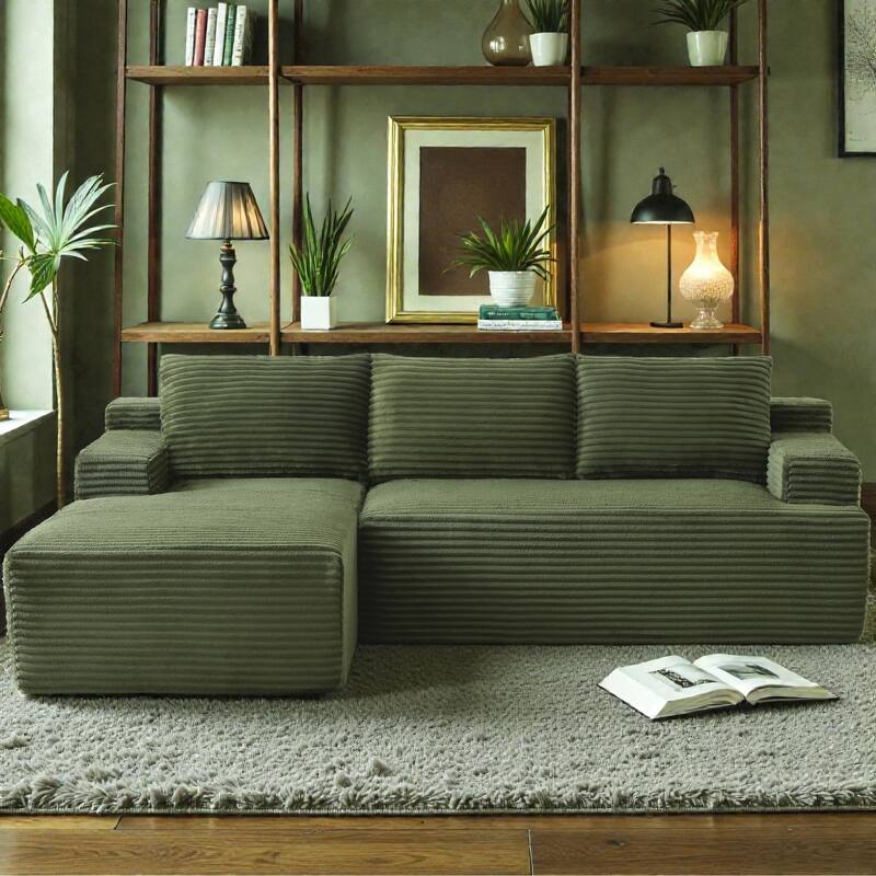 L Shaped Cloud Sectional Sofa with Deep Seat, Corduroy Modular Sleeper Couch, No Assembly Required