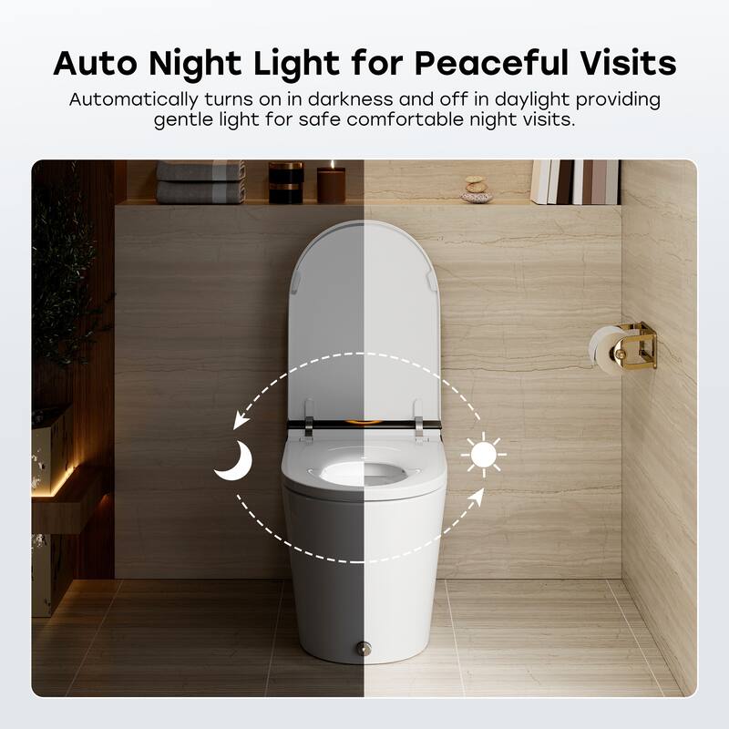 HOROW 1.0/1.28 GPF Elongated ADA Smart Bidet Toilet in White / Auto Open/Flush, Foam Shield, Blackout Flush, Pump Assisted - N/A