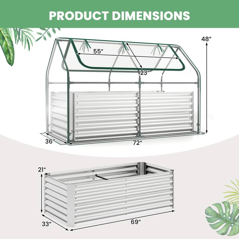 Gymax Raised Garden Bed w/ Cover 68'' x 33'' x 21'' Planter Box w/