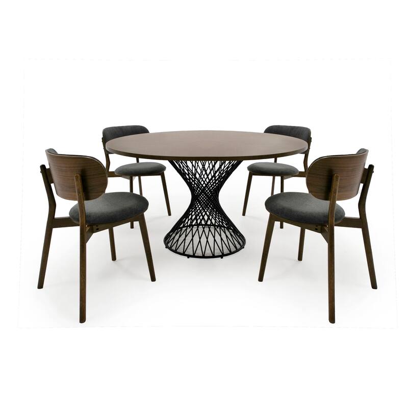 Modrest Theresa Modern Round Walnut & Black Table