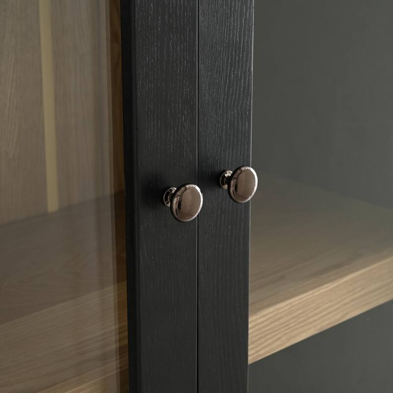 74.5''HDisplay Cabinet Bookcase with Storage, , Mid-Century Modern Bookshelf Curio Cabinet for Hallways