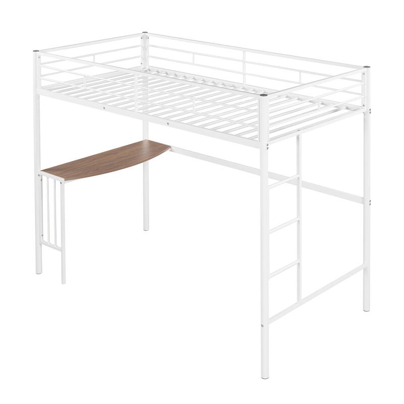 Industrial Metal Twin Loft Bunk Bed Steel Bedframe w/Desk, Twin Loft Bed for Kids Teens, Noise Free & No Box Spring Required
