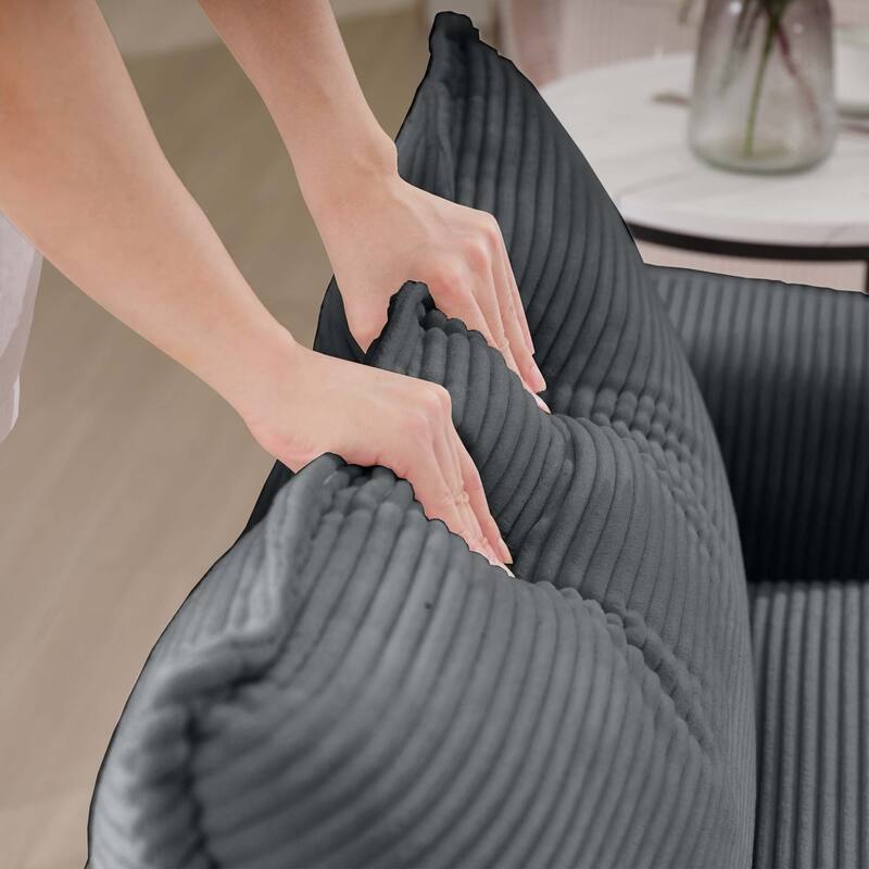 Modular Loveseat with Corduroy Upholstery, Memory Foam Cushions, and Footrest
