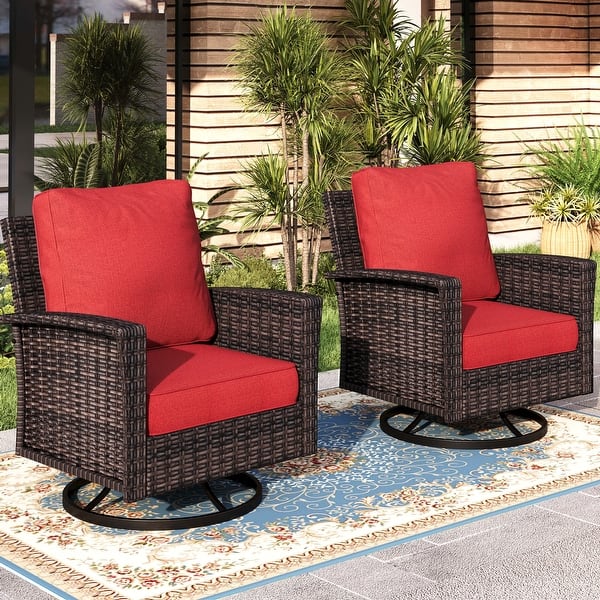 slide 2 of 21, MAISON ARTS Extra-Large Patio Wicker Sofa Conversation Set with Coffee Table, Oversize Seat with 5.5'' Thick Padded Cushion 2PCS Swivel Chairs Only - Red