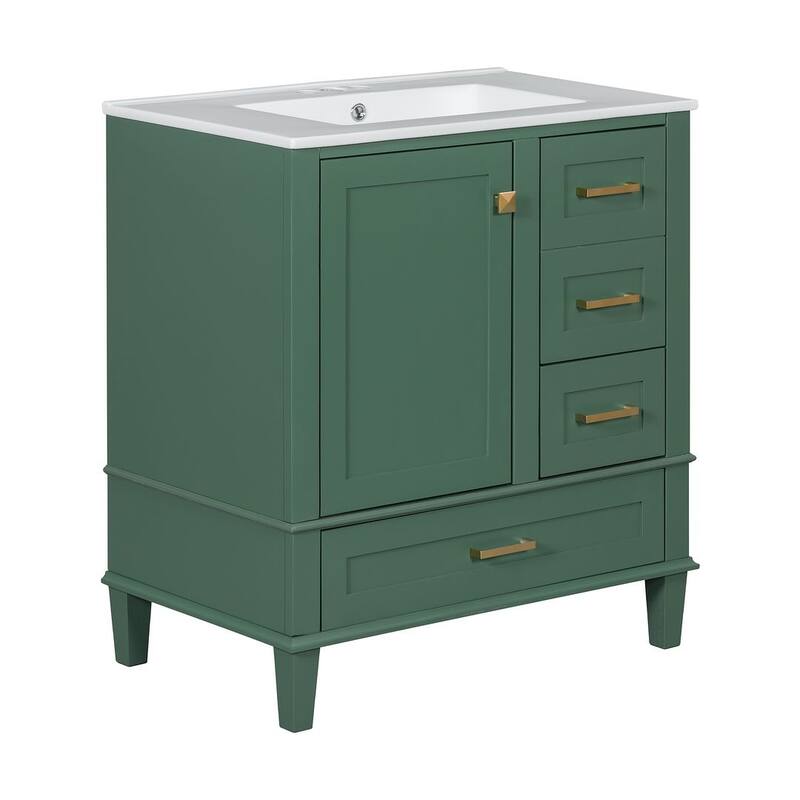 30" Elegantly Modern Bathroom Vanity with Sink Combo Set and 1 Soft Closing Door and 3 Drawers