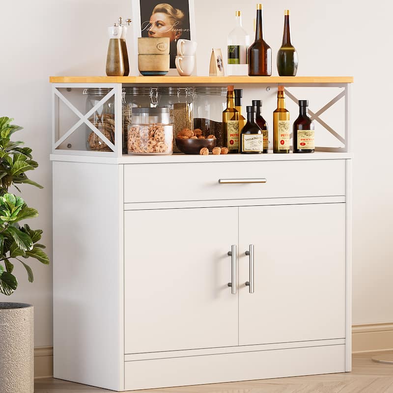 Sideboard Buffet & Storage Cabinet – Versatile Sideboard for Living Room, Dining Room, or Entryway - White/Yellow