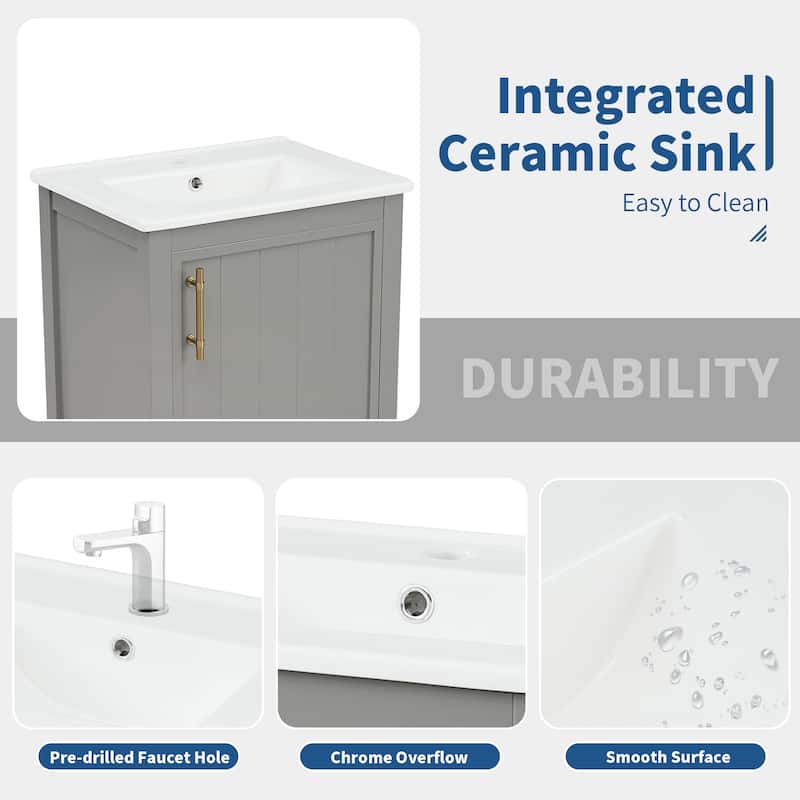 Roomfitters 20" Bathroom Vanity with Sink, Soft Closing Door, Storage Rack and Open Shelf, Compact Cabinet