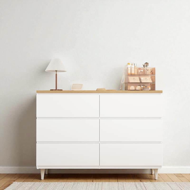 6 Drawer Dresser, Wide Chest of Drawers, Modern Wood Storage Cabinet Clothes Organizer for Bedroom and Entryway - Wood