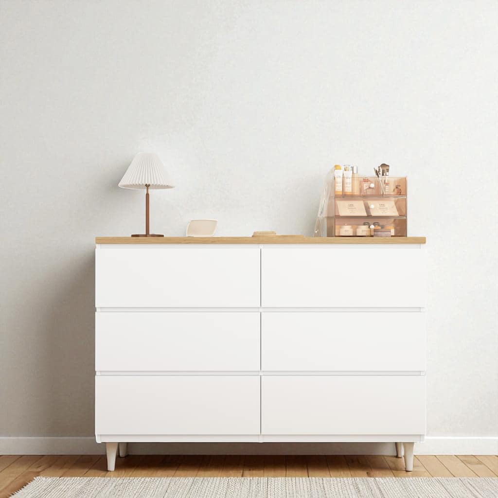 6 Drawer Dresser, Wide Chest of Drawers, Modern Wood Storage Cabinet Clothes Organizer for Bedroom and Entryway