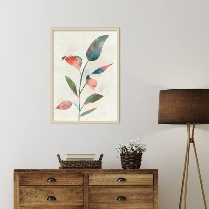 Gentle Leaves in Soft Colors by Ken Roko Wood Framed Wall Art Print - Svelte Natural