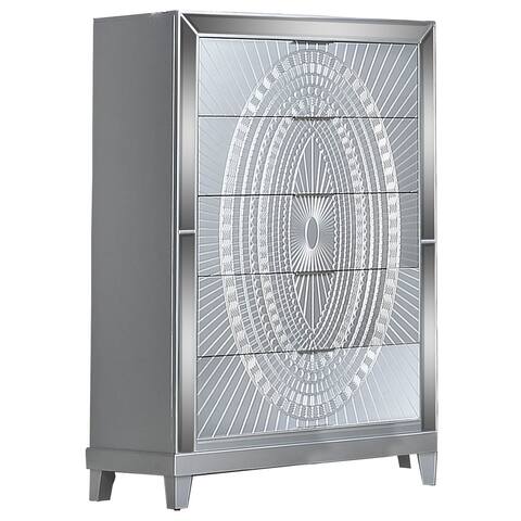 Titanic Furniture Nova Gray 5 Drawer Chest in High Polished Acrylic with Carved Design on Drawers