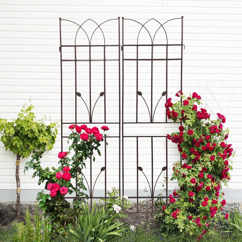 Anmytek 2 Pack Metal Garden Trellis 71" x 17.7" Rustproof Trellis for Climbing Plants Outdoor Flower Support Brown