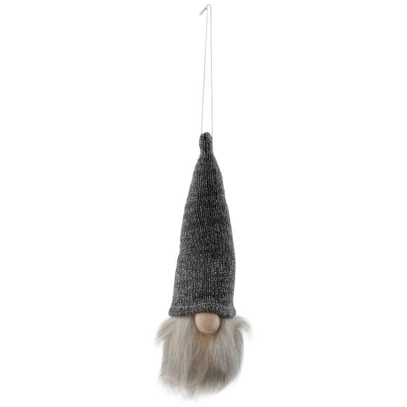 8" Lighted Metallic Gray Knit Gnome Head Christmas Ornament