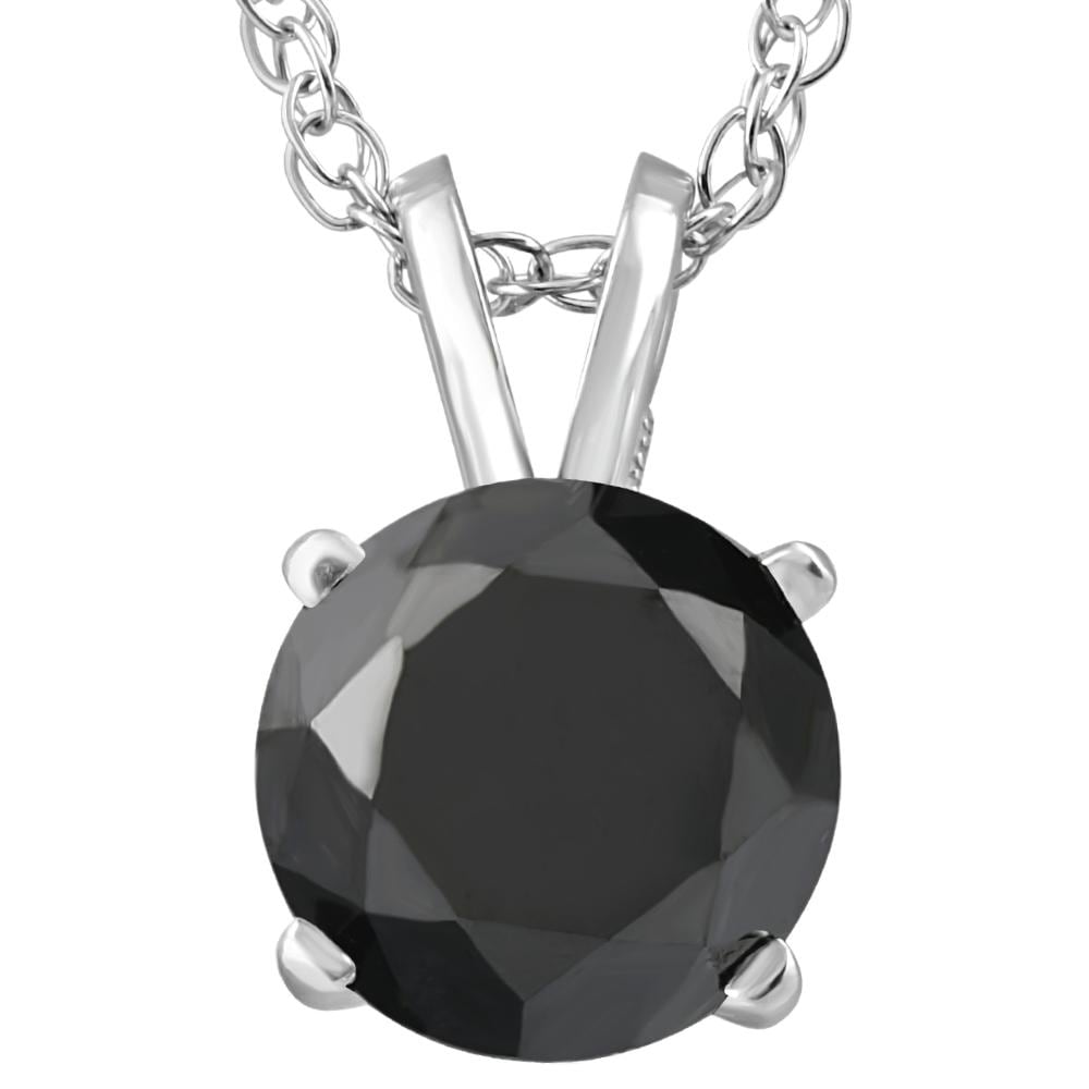 Bliss Diamond 2ct Black Diamond Solitaire Pendant 14K White Gold Necklace