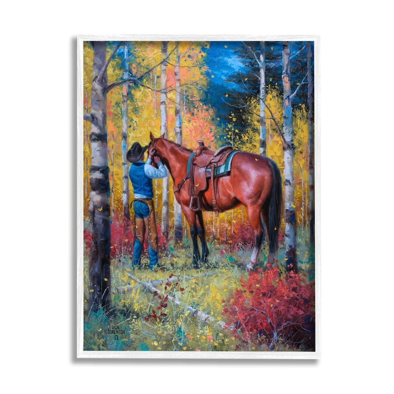 Stupell Cowboy Strapping Colt Horse Wild West Fall Forest Framed Wall Art, Design by Jack Sorenson - Multi-Color