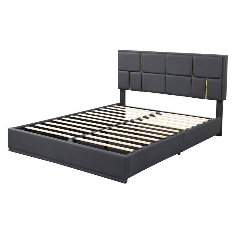 Queen Upholstered Platform Bed with Hydraulic Storage, No Box Spring Needed, Black