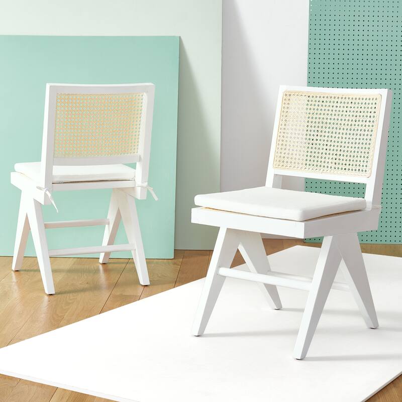 SAFAVIEH Couture Edda Rattan Dining Chair (Set of 2) - 18 In W x 20 In D x 34 In H - 18Wx20Dx34H - White/Natural