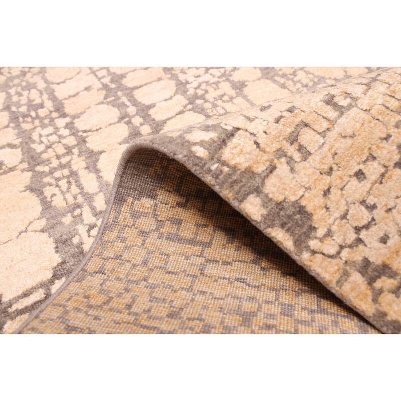 ECARPETGALLERY Hand-knotted Legacy Beige, Dark Grey Silk, Wool Rug - 2'7 x 12'3