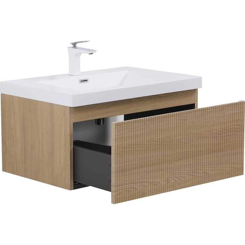 30'' Floating Bathroom Vanity with Sink Combo, Wall-Mounted Striped Bathroom Storage Cabinet with Drawer and Solid Surface Basin