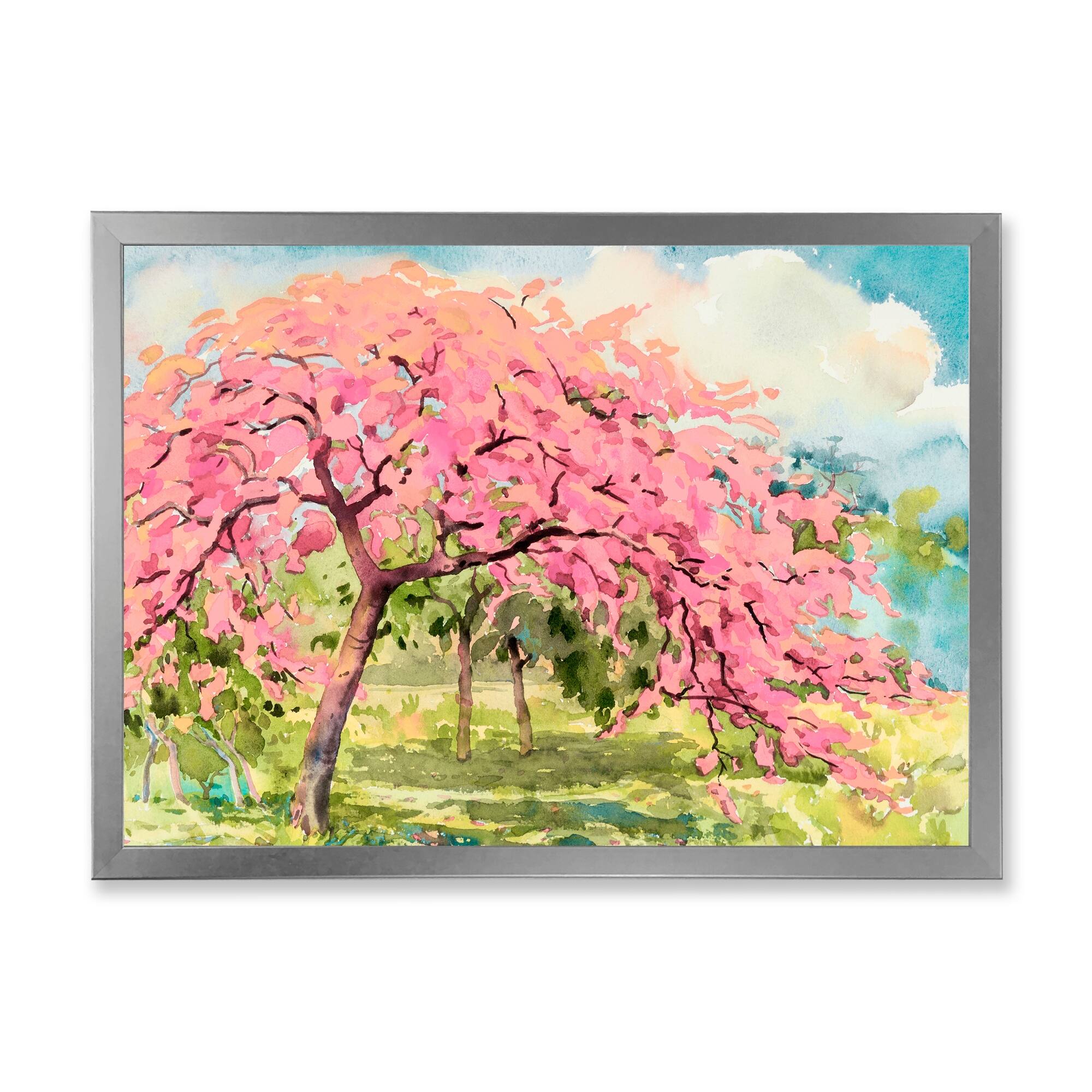 Designart "Pink Cherry Blossom Tree IV" Traditional Framed Wall Decor